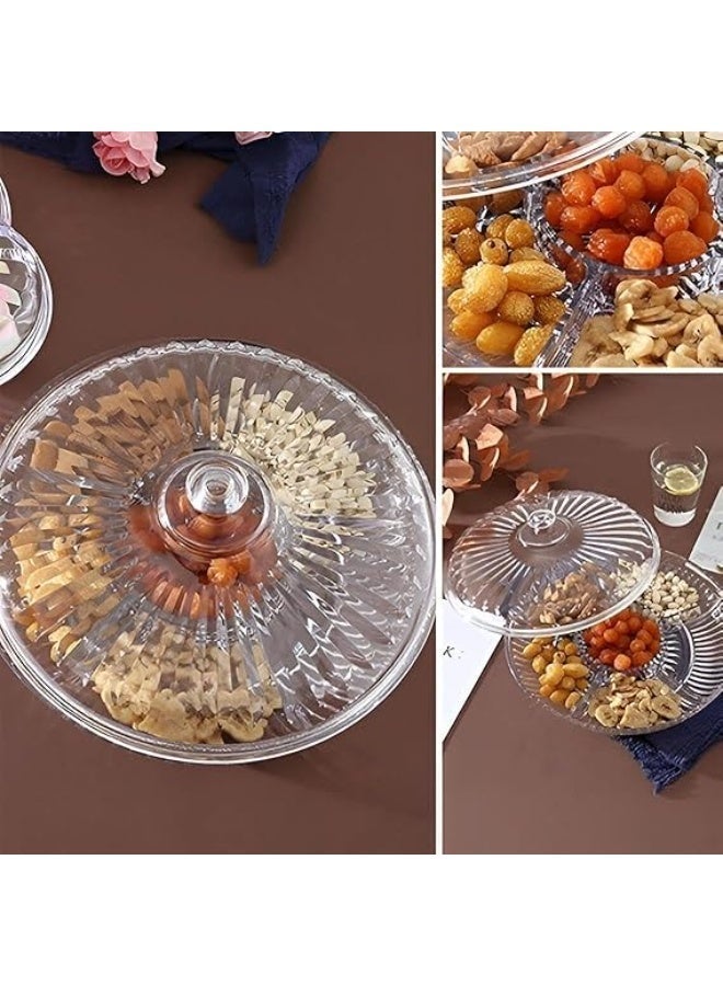 Snack Serving Tray, Appetizer Tray with Lid, 6 Compartments Round Plastic Food Storage Organizer for Dried Fruits, Nuts, Candies, Sweet Cookies, and Fruits - Image 5
